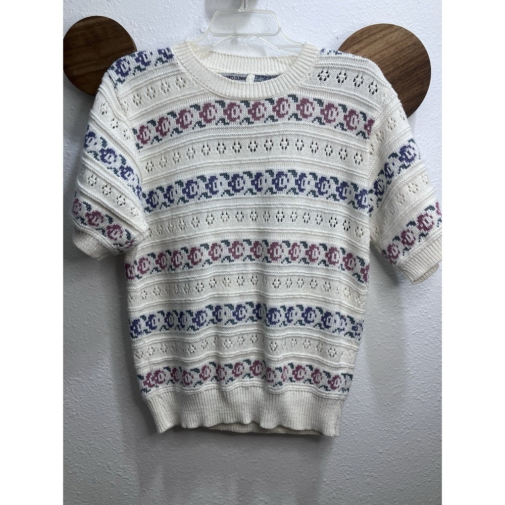 Alfred Dunner Vintage 90s Knit Sweater Size Small Cottagecore Short Sleeve USA
